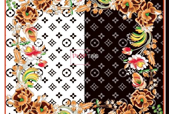 Lv花纹植物花朵印花图案服装裁片T恤卫衣烫图印花花型素材