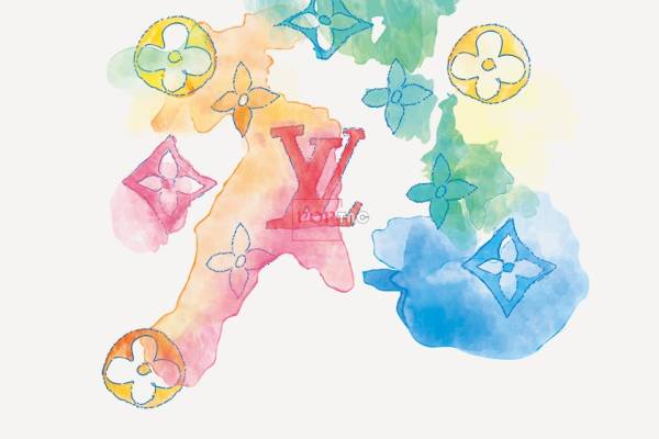 水彩LV花纹印花图案服装裁片T恤卫衣烫图印花花型素材