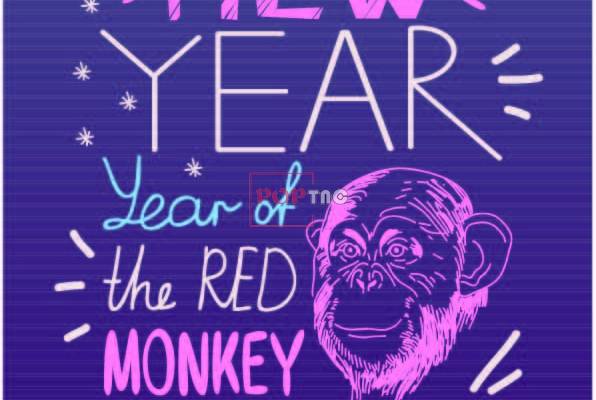 动物大猩猩字母HAPPY NEW YEAR印花图案服装裁片T恤卫衣烫图印花花型素材