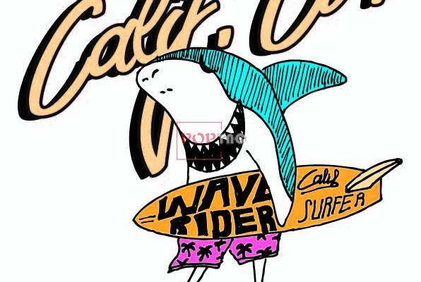 卡通动物鲨鱼冲浪板字母印花图案服装裁片T恤卫衣烫图印花花型素材