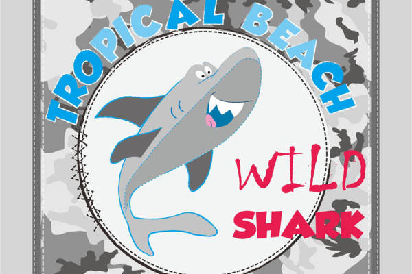 卡通小鲨鱼迷彩儿童服装印花服装裁片T恤卫衣烫图印花花型素材