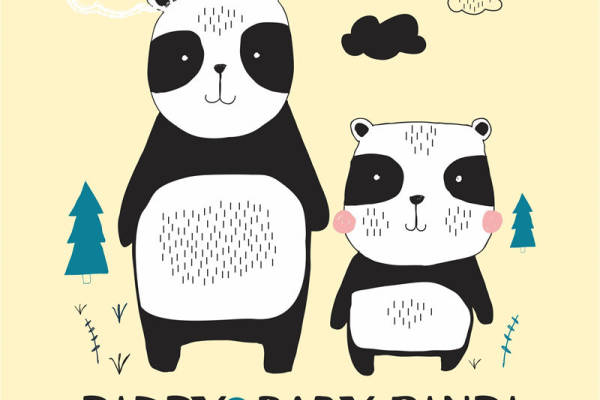 卡通熊猫字母儿童印花图案服装裁片T恤卫衣烫图印花花型素材