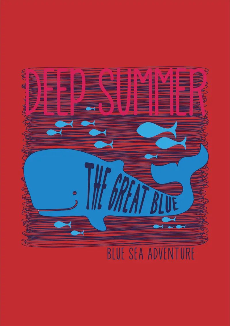 卡通动物鲸鱼字母印花图案服装裁片T恤卫衣烫图印花花型素材