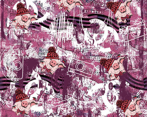 几何涂鸦小猪字母印花图案服装纺织数码印花花型素材