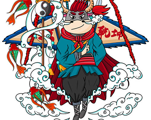 国潮牛牛祥云印花图案服装裁片T恤卫衣烫图印花花型素材