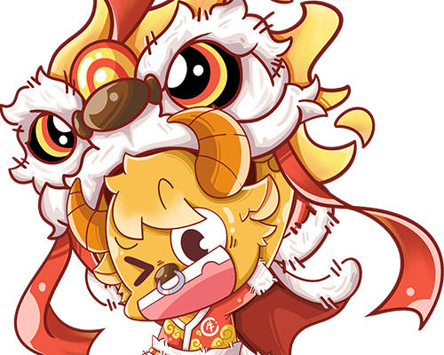 国潮舞狮牛牛印花图案服装裁片T恤卫衣烫图印花花型素材