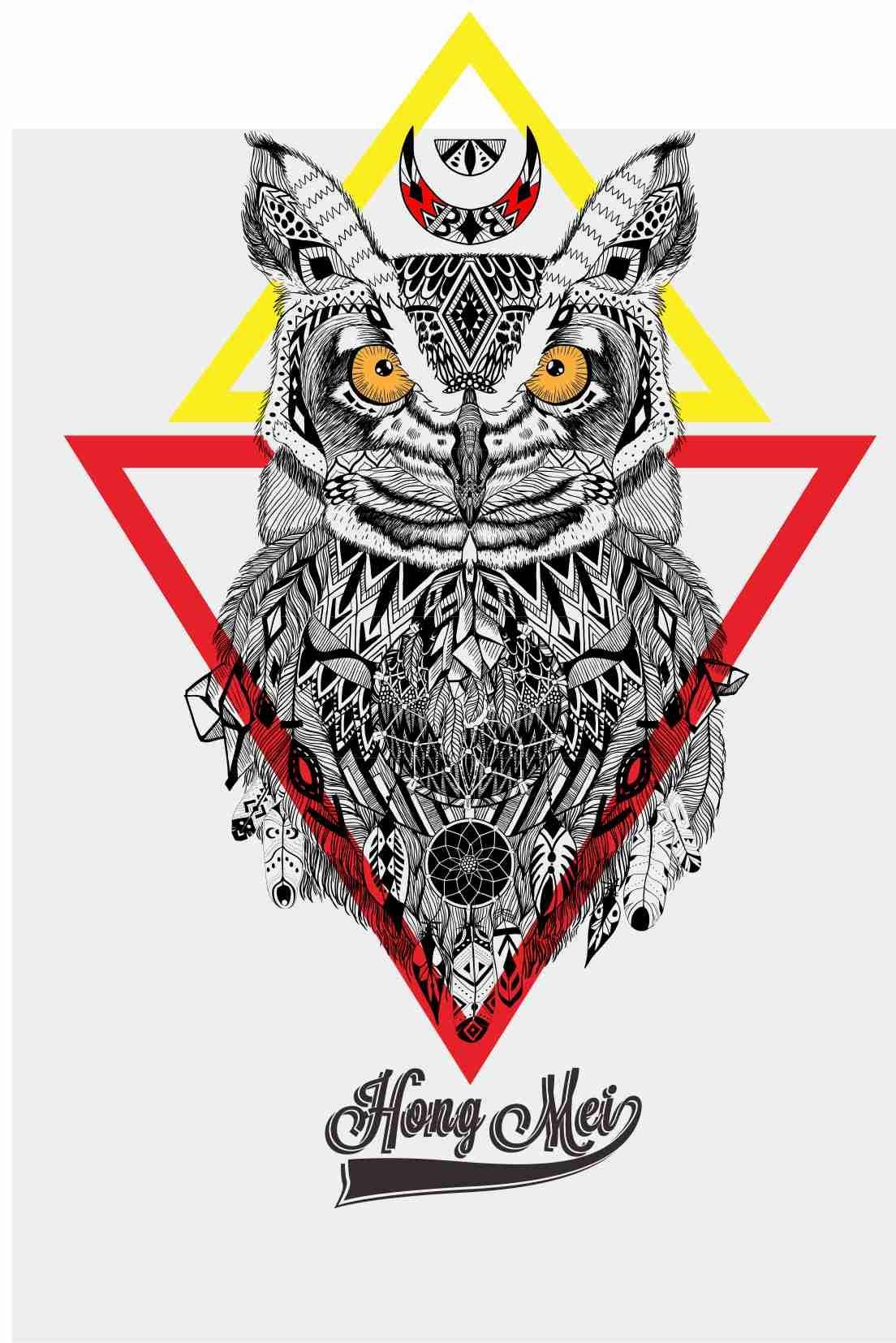 动物猫头鹰字母印花图案服装裁片T恤卫衣烫图印花花型素材