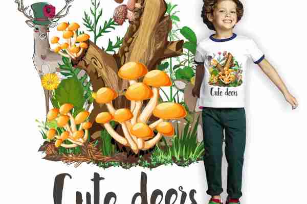 植物蘑菇小鹿印花图案服装裁片T恤卫衣烫图印花花型素材