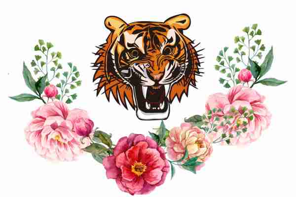 动物老虎植物牡丹花印花图案服装裁片T恤卫衣烫图印花花型素材