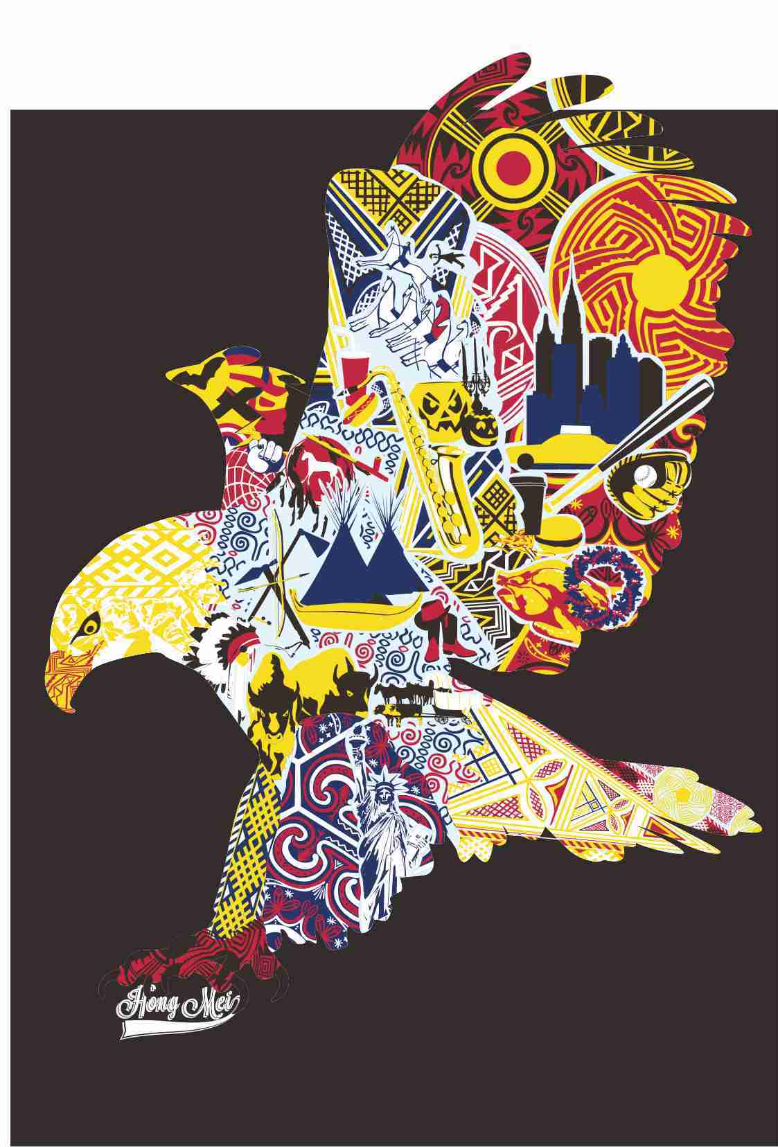 几何花纹老鹰字母印花图案服装裁片T恤卫衣烫图印花花型素材