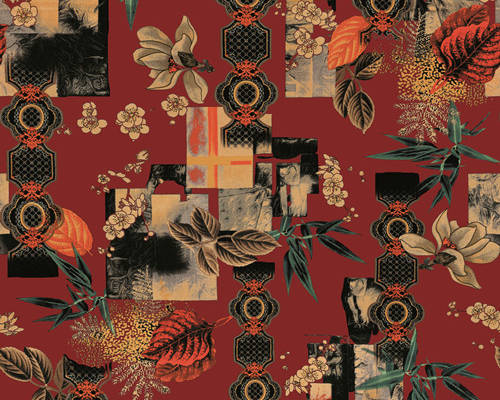 复古风几何图案叶子印花服装纺织数码印花花型素材