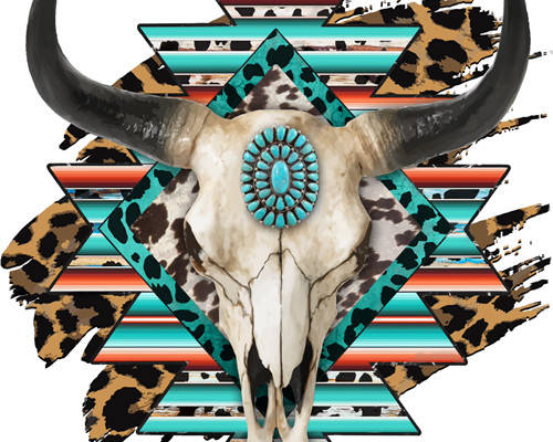 骷髅头牛豹纹印花图案服装裁片T恤卫衣烫图印花花型素材