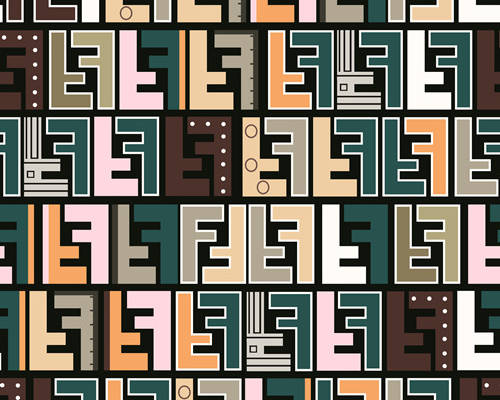 几何图案字母F拼接印花图案服装纺织数码印花花型素材