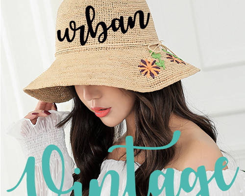 女士人物草帽字母潮牌印花图案服装裁片T恤卫衣烫图印花花型素材