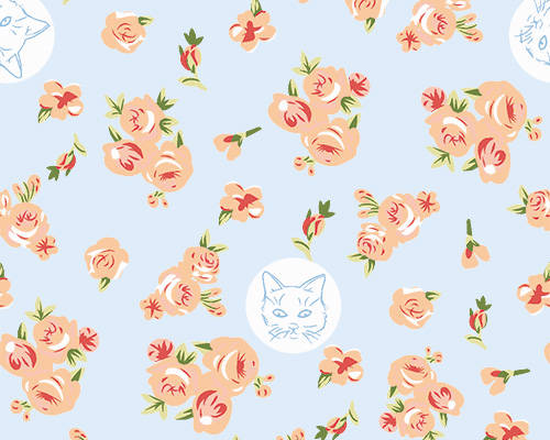 植物花朵猫咪头像印花图案服装裁片T恤卫衣烫图印花花型素材