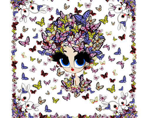 卡通小兔子蝴蝶人物印花图案服装裁片卫衣方巾印花花型素材