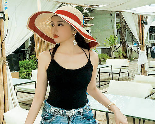 美女人物帽子字母印花图案服装裁片T恤卫衣烫图印花花型素材