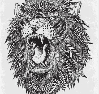 动物狮子印花图案服装裁片T恤卫衣烫图印花花型素材