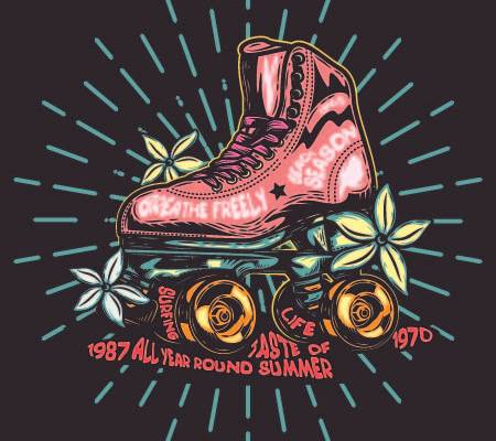 字母印花滑板鞋图案服装裁片T恤卫衣烫图印花花型素材