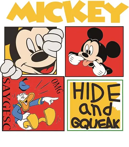 卡通动漫迪士尼米老鼠唐老鸭字母印花图案服装裁片T恤卫衣烫图印花花型素材