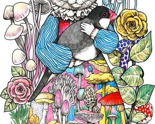 卡通动物猫咪蘑菇花朵印花图案服装裁片T恤卫衣烫图印花花型素材