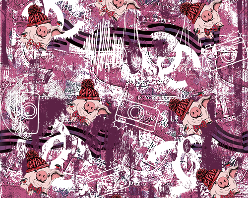 牛仔裤涂鸦小猪印花图案服装纺织数码印花花型素材