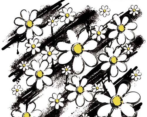 植物小皱菊字母涂鸦印花服装裁片T恤卫衣烫图印花花型素材