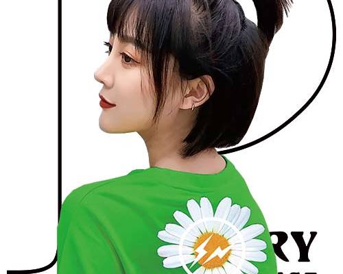 美女人物小皱菊字母印花图案服装裁片T恤卫衣烫图印花花型素材