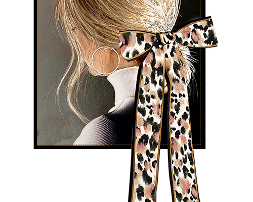 美女人物豹纹蝴蝶结印花服装裁片T恤卫衣烫图印花花型素材