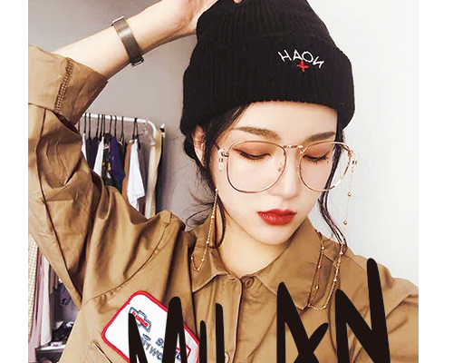 眼镜美女字母印花图案服装裁片T恤卫衣烫图印花花型素材