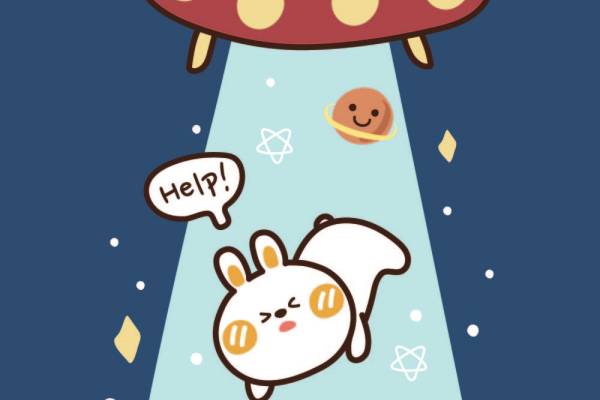 卡通兔子飞碟印花图案服装裁片T恤卫衣烫图印花花型素材