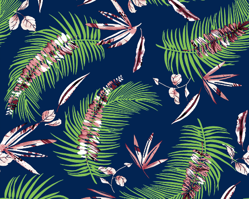 宝蓝色植物叶子印花图案服装纺织数码印花花型素材