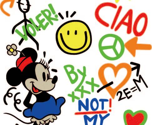 迪士尼米妮字母笑脸印花图案服装裁片T恤卫衣烫图印花花型素材