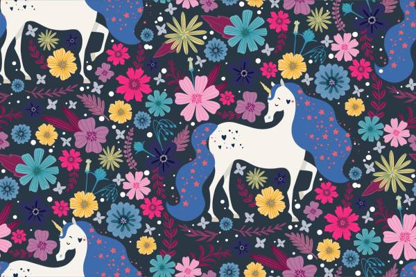 植物花朵独角兽印花图案服装纺织数码印花花型素材