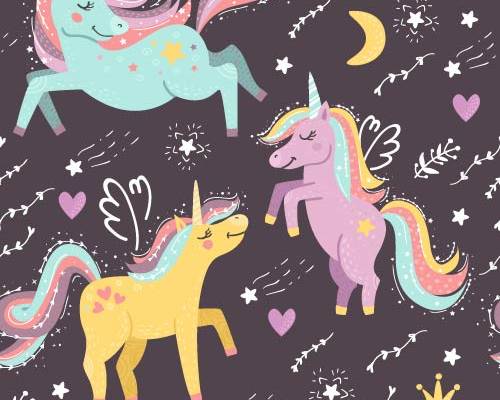 卡通动物独角兽印花图案服装纺织数码印花花型素材