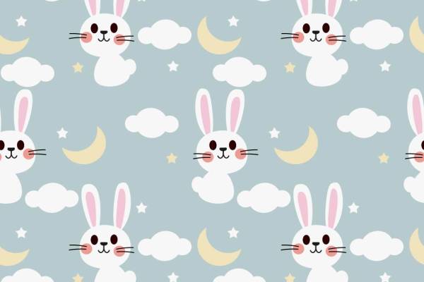 卡通动物兔子月亮云朵印花图案服装纺织数码印花花型素材