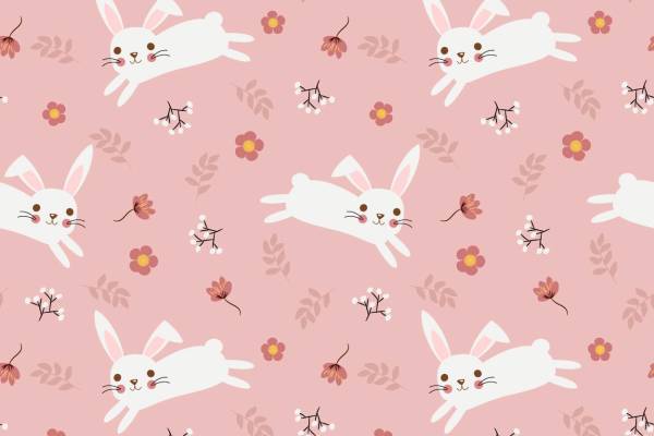 卡通兔子花朵印花图案服装纺织数码印花花型素材