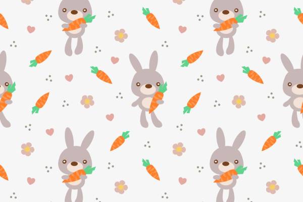 卡通兔子胡萝卜花朵印花图案服装纺织数码印花花型素材