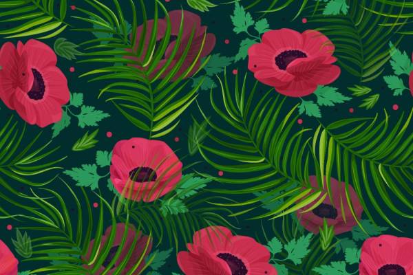 植物红色花朵印花图案服装纺织数码印花花型素材