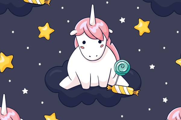 卡通动物独角兽星星印花图案服装纺织数码印花花型素材