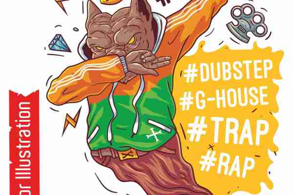 字母SWAG潮牌狗印花图案服装裁片T恤卫衣烫图印花花型素材