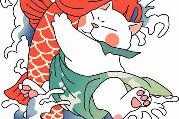 鲤鱼猫潮牌印花图案服装裁片T恤卫衣烫图印花花型素材