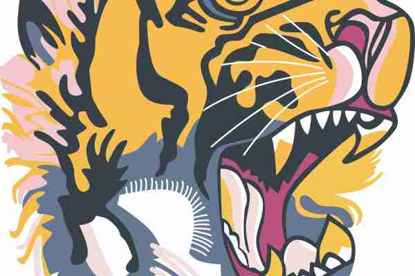 卡通动物老虎头潮牌印花服装裁片T恤卫衣烫图印花花型素材