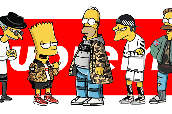 卡通动漫辛普森字母Supreme潮牌印花图案服装裁片T恤卫衣烫图印花花型素材