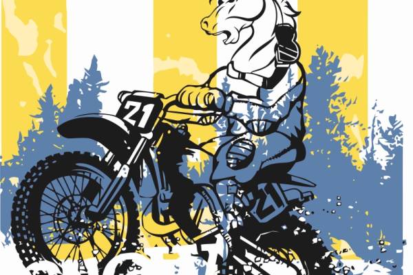 越野摩托车马字母印花图案服装裁片T恤卫衣烫图印花花型素材