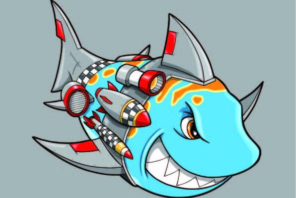 卡通动物导弹鲨鱼印花图案服装裁片T恤卫衣烫图印花花型素材