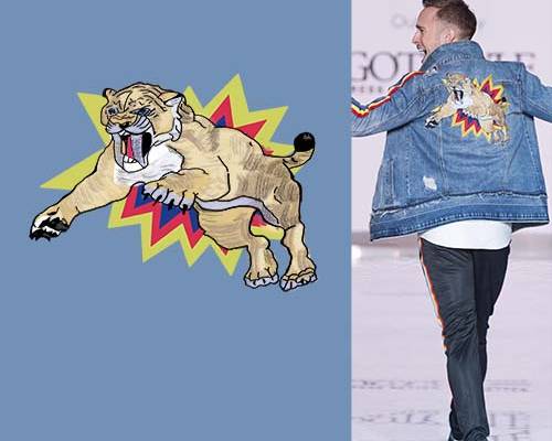 卡通动物剑齿虎潮牌印花图案服装裁片T恤卫衣烫图印花花型素材
