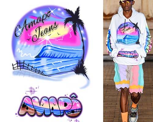 多彩字母椰子树印花图案服装裁片T恤卫衣烫图印花花型素材