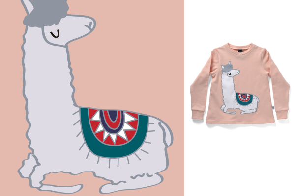 卡通羊驼印花图案服装裁片T恤卫衣烫图印花花型素材