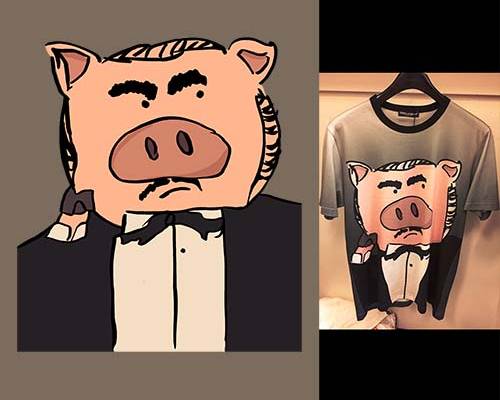 卡通动物小猪潮牌印花图案服装裁片T恤卫衣烫图印花花型素材